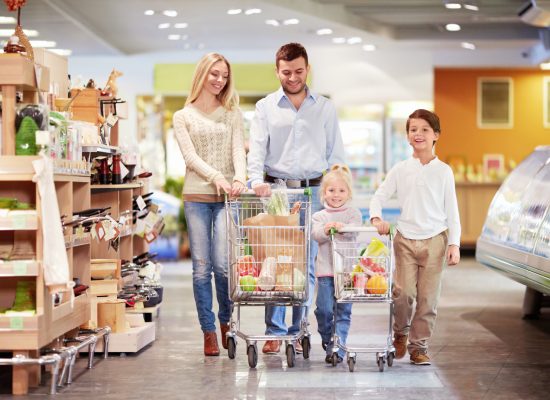 a happy family out on a shopping